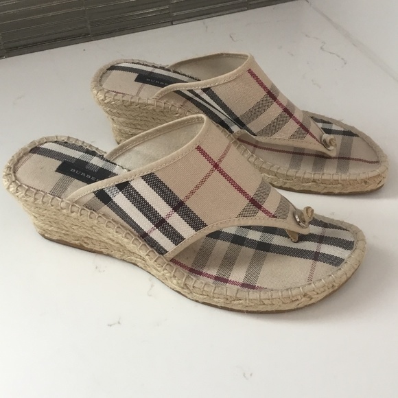 Burberry Shoes - Burberry Thong Wedge Sandals - Size 9